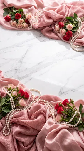 Marble Surface with Roses and Pearls