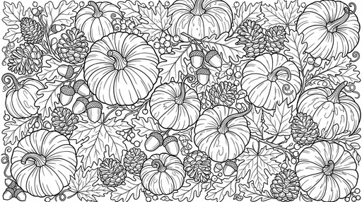 Autumn Pumpkin and Foliage Coloring Page