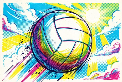 Vibrant Pop Art Volleyball in Sky