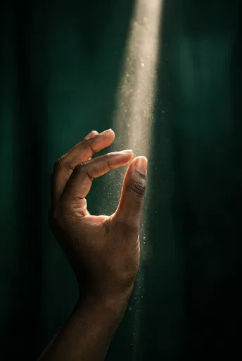 Hand Pinching a Dusty Light Beam