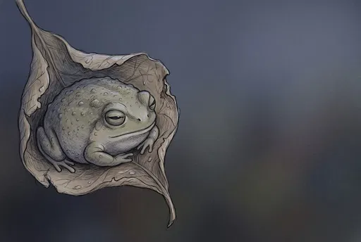 Sleepy Rain Frog in Curled Leaf