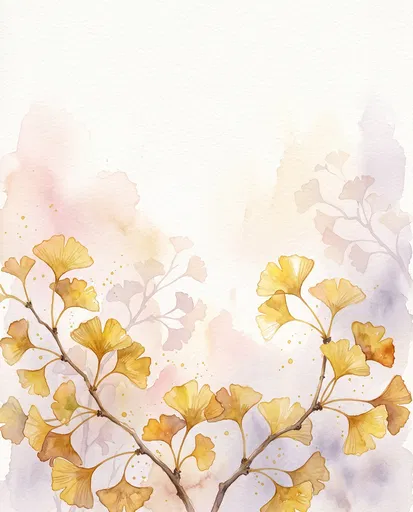 Watercolor Golden Ginkgo Branches Illustration