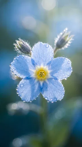 Macro Close-Up of Dewy Forget-Me-Not Flower