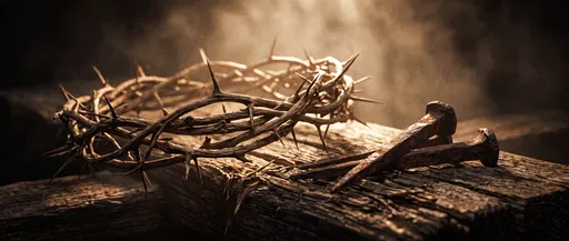 Crown of Thorns and Nails on Wood