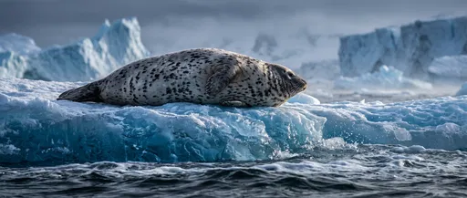 Spotted Seal Resting on Blue Ice Floe