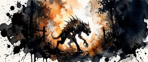 Watercolor Illustration of Spined Chupacabra Monster