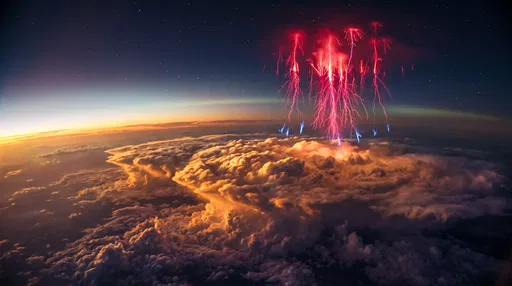 Red Sprite Lightning Above Sunset Clouds