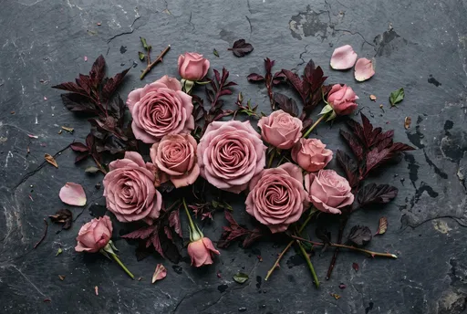 Dusty Rose Blooms on Dark Slate