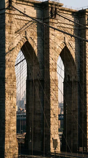 Sunlight on Brooklyn Bridge Stone Arches