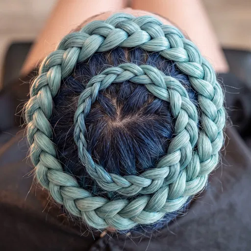 Overhead View of Blue Ombre Crown Braid