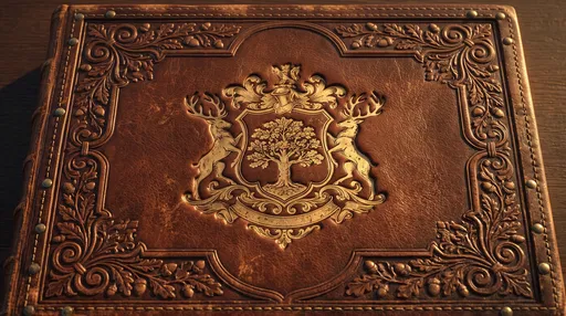 Ornate Embossed Leather Book with Gold Crest