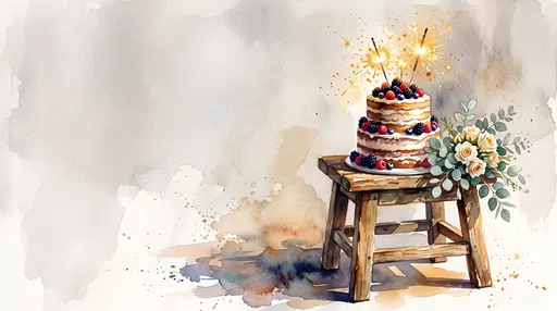 Watercolor Berry Cake With Sparklers On Stool