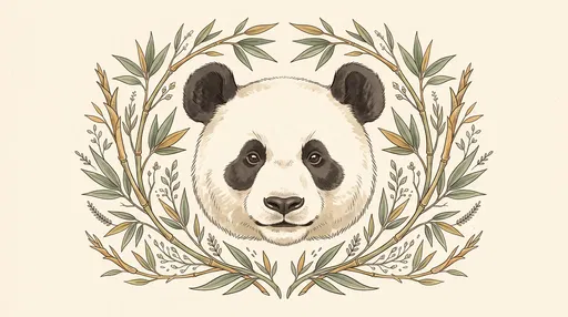 Botanical Panda Face With Bamboo Wreath
