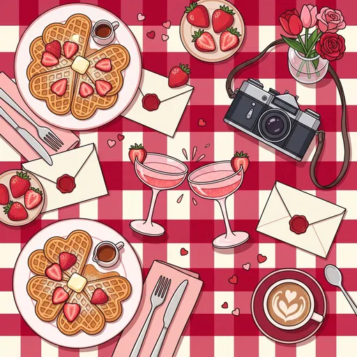 Valentine Brunch Flat Lay Illustration