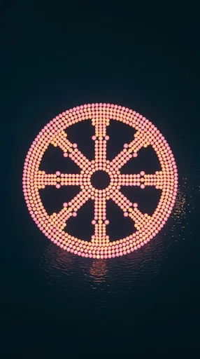 Glowing Lantern Dharmachakra Wheel on Water
