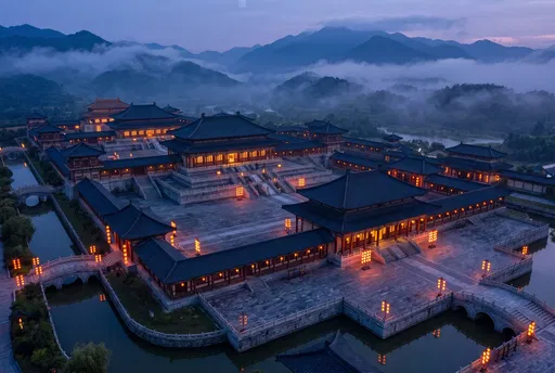 Ancient Chinese Palace Complex at Twilight