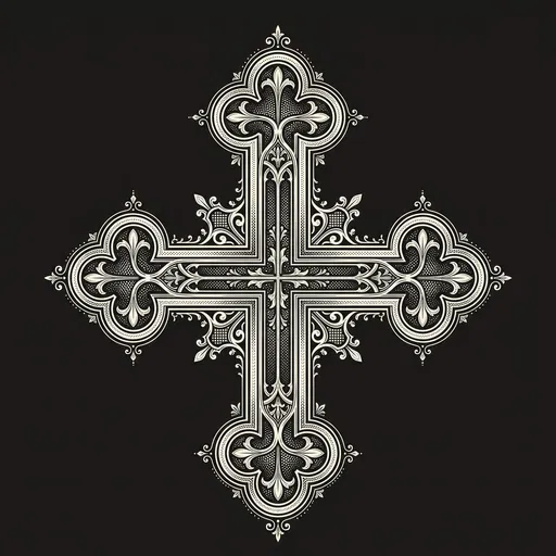 Ornate Gothic Cross Woodcut Illustration