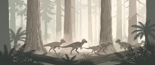 Pachycephalosaurus Herd in Misty Forest
