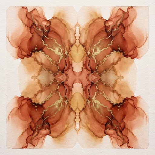 Symmetrical Terracotta and Gold Ink Abstract