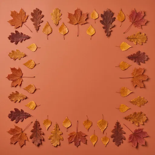 Autumn Leaves Frame on Terracotta Background