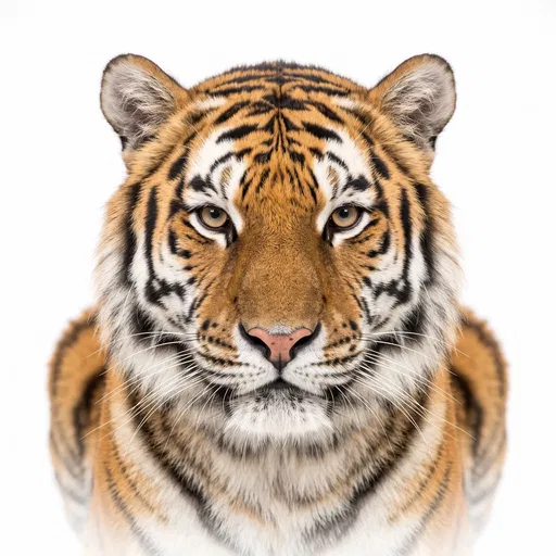 Symmetrical Bengal Tiger Portrait on White