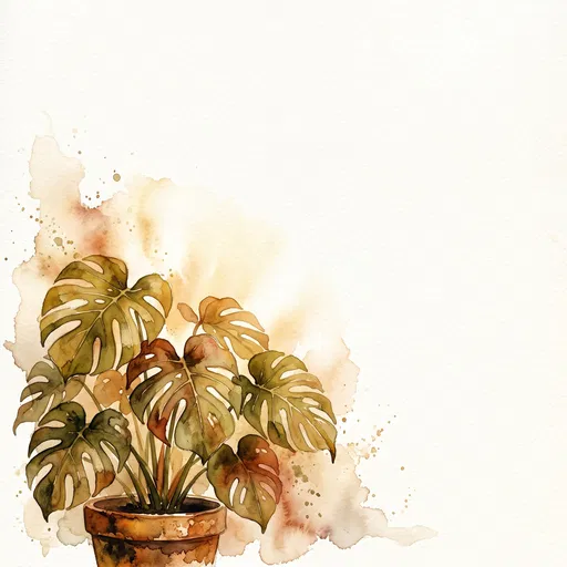 Watercolor Potted Monstera in Earthy Tones