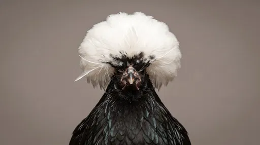 White Crested Black Polish Hen Portrait