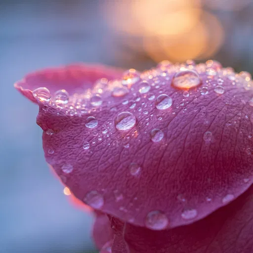Macro Pink Rose Petal With Morning Dew