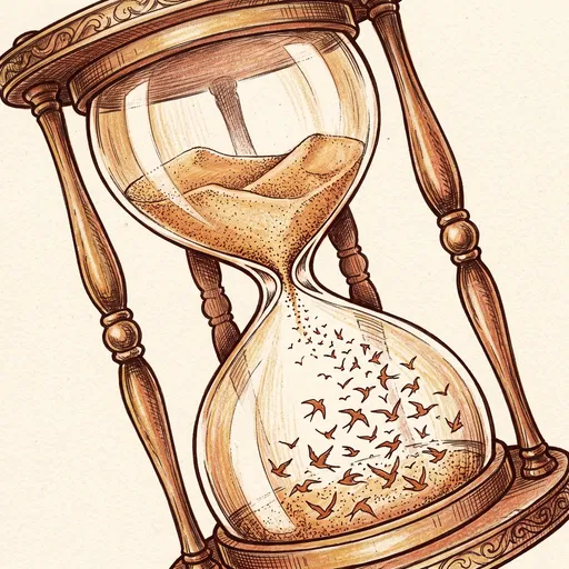 Hourglass With Sand Turning Into Birds