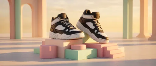 Black and White Sneakers on Pastel Podium