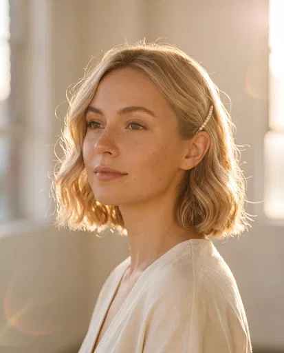 Blonde Woman With Wavy Bob Portrait
