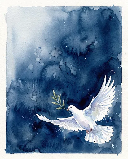 Watercolor White Dove With Olive Branch