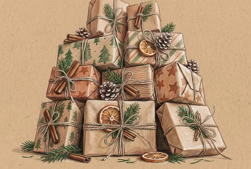 Rustic Holiday Gift Stack Illustration