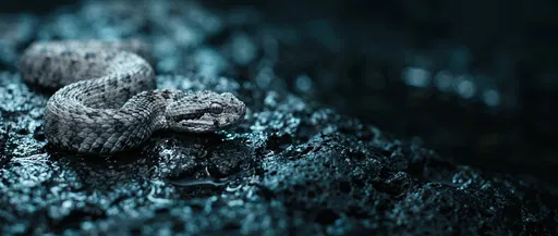 Silver Viper on Wet Basalt Rock