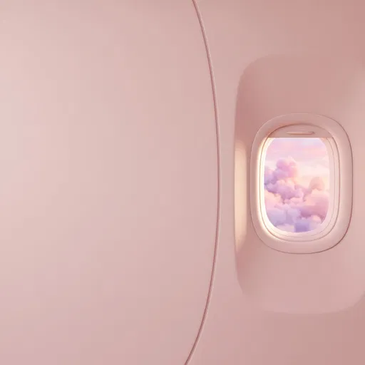 Pastel Pink Airplane Window With Clouds