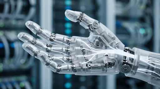 Translucent Robotic Hand in Server Room