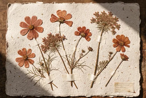Pressed Terracotta Flowers on Handmade Paper