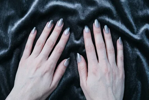 Pale Hands With Silver Ombre Manicure