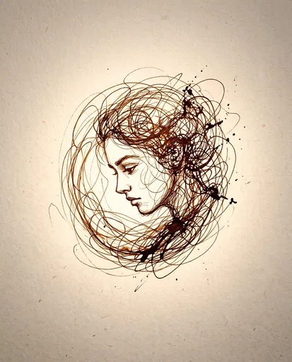 Sepia Ink Scribble Portrait Profile