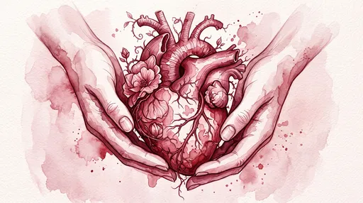 Watercolor Hands Cupping Botanical Anatomical Heart