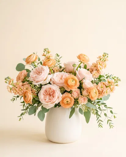 Blush and Peach Floral Bouquet in Vase