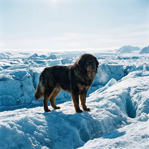 Tibetan Mastiff Standing on Glacial Ice