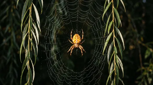 Orb-Weaver Spider in Dewy Web