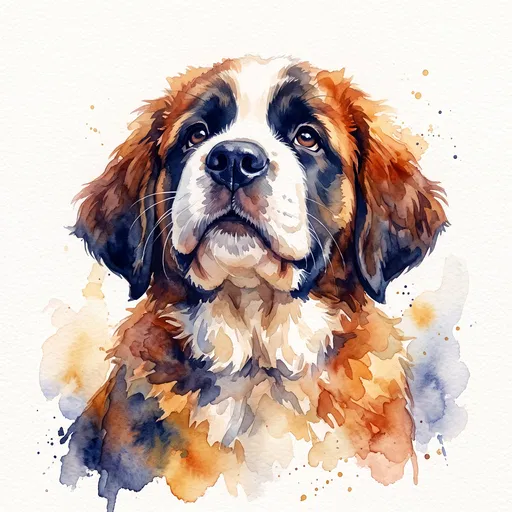 Watercolor Saint Bernard Puppy Portrait