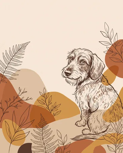 Boho Wire-Haired Dachshund Botanical Illustration