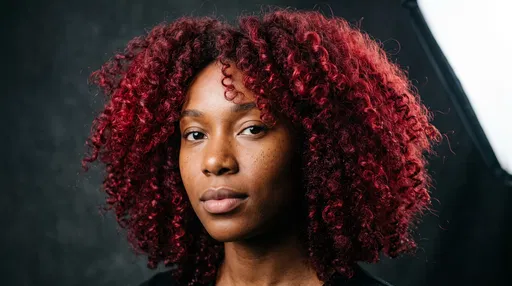 Portrait of Woman with Crimson Curly Hair