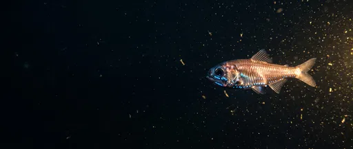 Bioluminescent Lanternfish in Deep Dark Water
