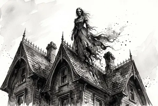 Gothic Watercolor Ghost on Victorian Rooftop