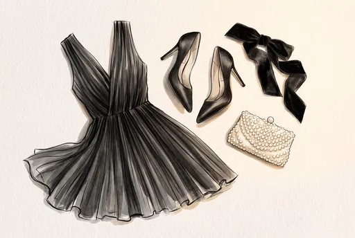 Black Dress and Accessories Fashion Illustration