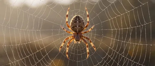 Brown Orb-Weaver Spider on Dewy Web